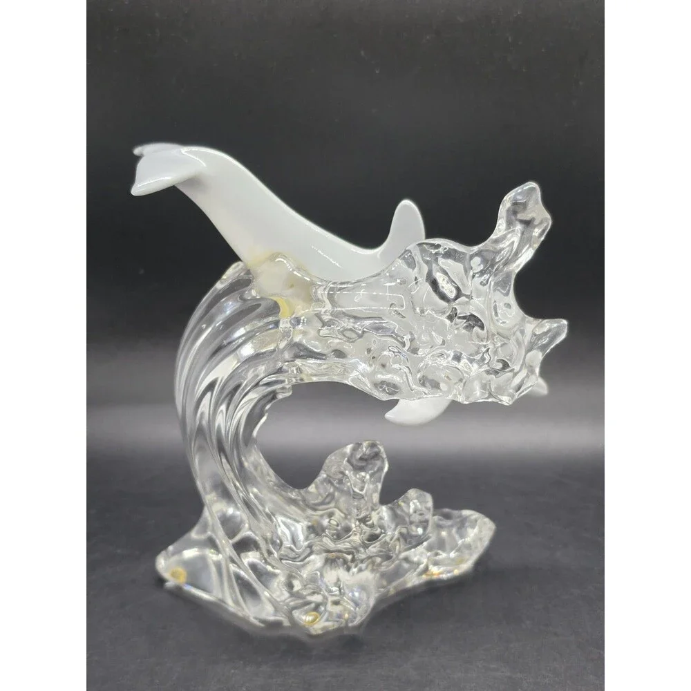 Vtg Lenox Porcelain China Grey Dolphin Crystal Clear Wave Figurine Statue 1995